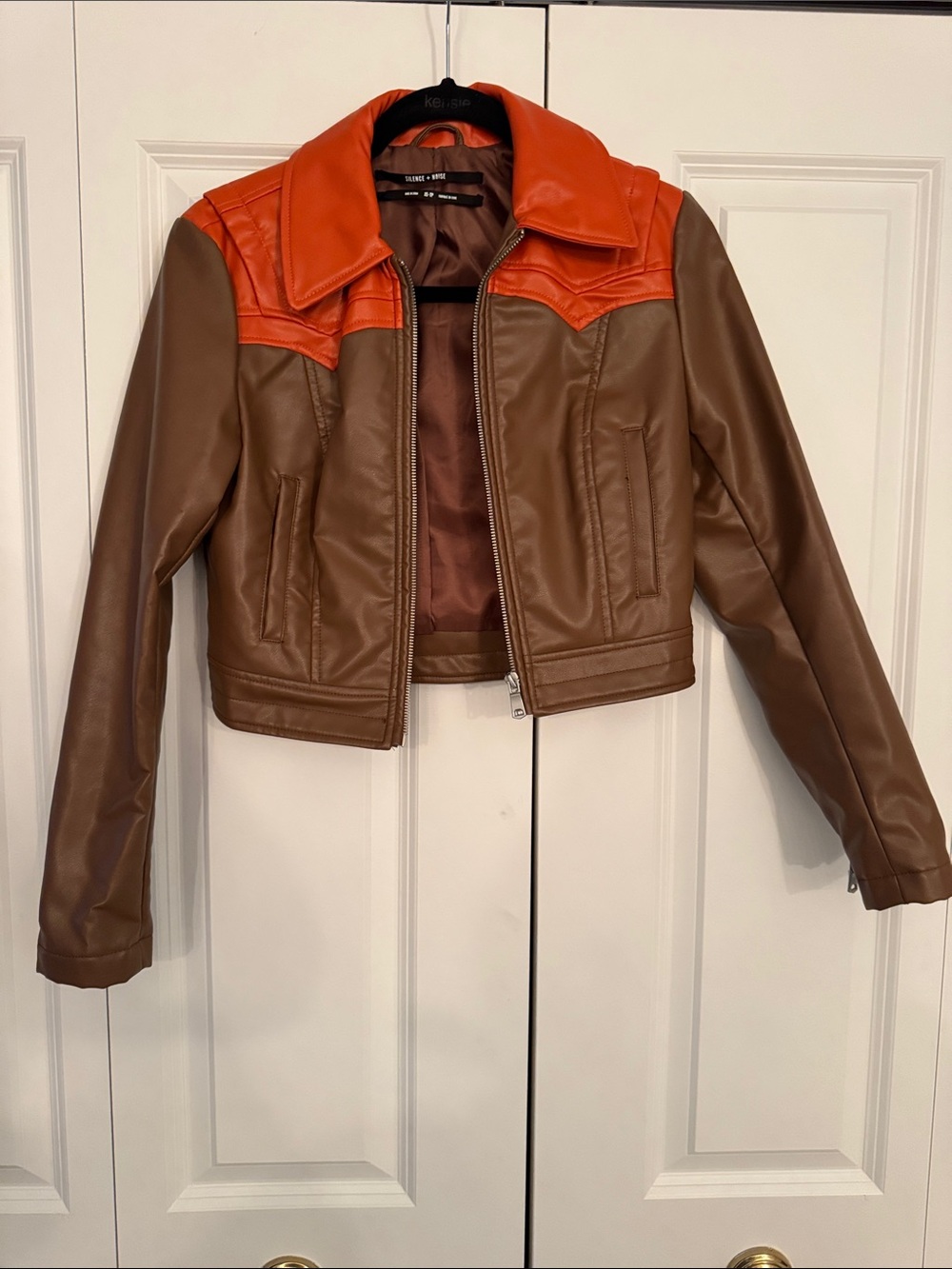 silence + noise Brown Jacket with Orange Yoke Collar